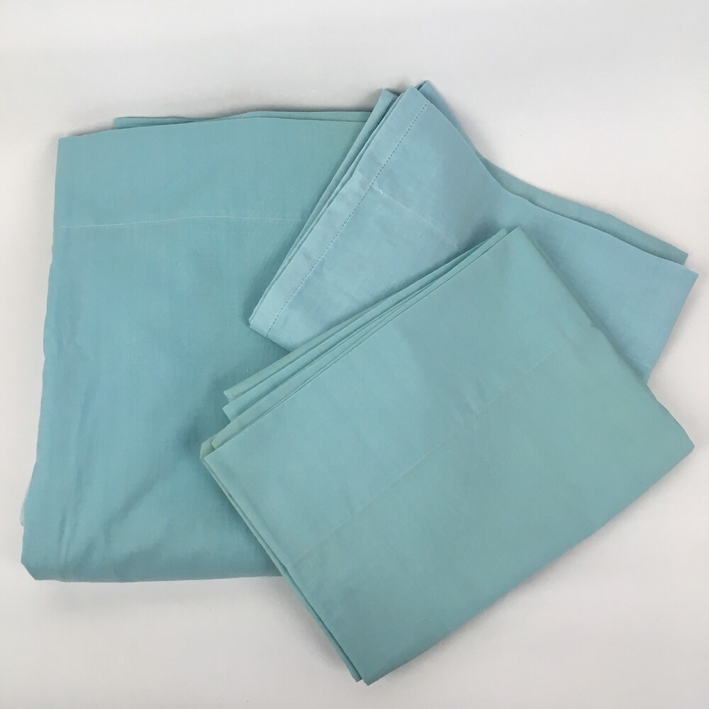 VTG Pillowcases & Full Flat Sheet 3 Pc Bed Set Grants Muslin Robins Egg Sky Blue